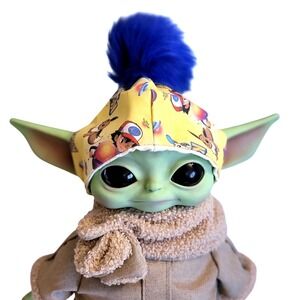 Pokémon Print Hat for 11" Baby Yoda Grogu dolls Yellow Blue faux fur pom-pom cap